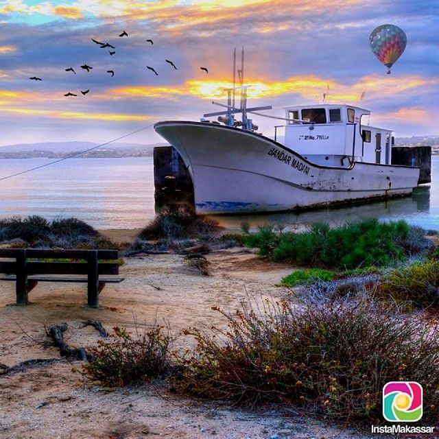 transportation, sky, mode of transport, sunset, cloud - sky, beach, nautical vessel, nature, boat, scenics, cloud, sea, landscape, moored, sand, tranquility, outdoors, tranquil scene, beauty in nature, shore