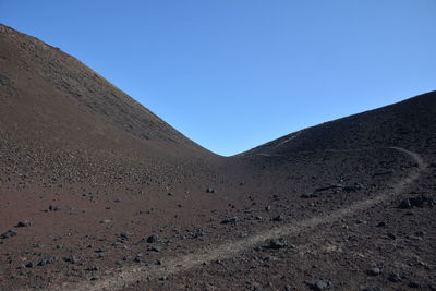 Scenic view of desert against clear blue sky