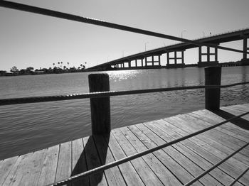 Bridge over sea against clear sky