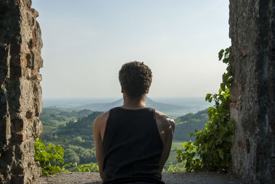 Rear view of man looking at landscape