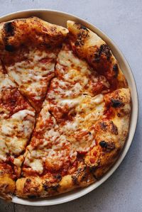 High angle view of pizza on table