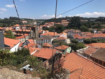 High angle view of townscape against sky