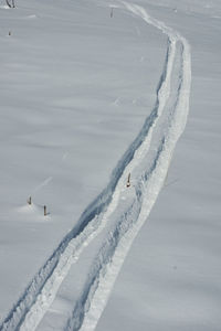 High angle view of snow covered road