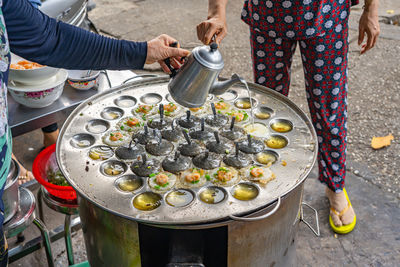 High angle view of people having food