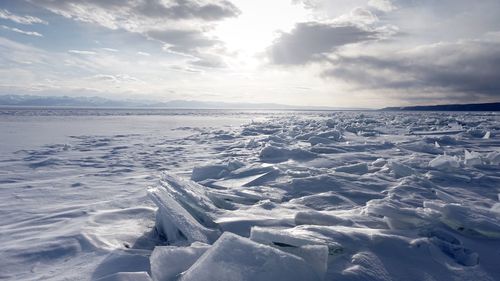 Scenic view of frozen sea against sky