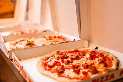 Close-up of pizza on table