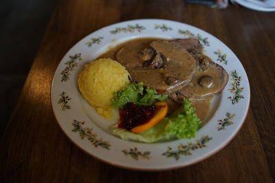 High angle view of meal served in plate