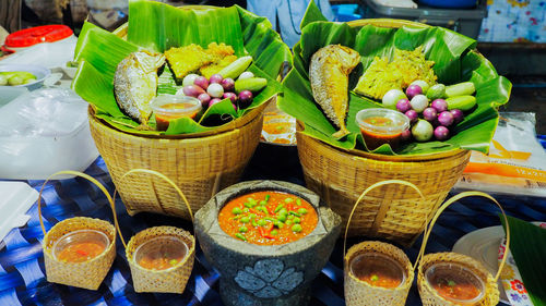 Close-up of multi colored vegetables for sale at market stall