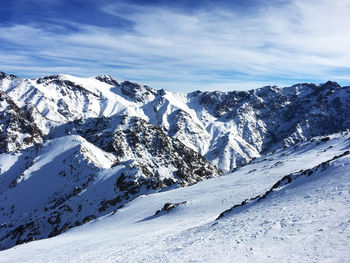 Scenic view of snowcapped mountains against sky