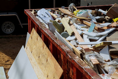 Close-up of wooden planks in container