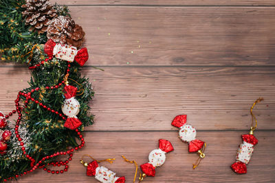 High angle view of christmas tree on floor