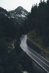 Road amidst trees and mountains