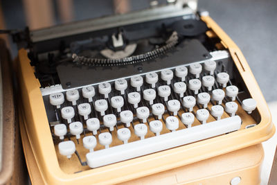 High angle view of old typewriter on table