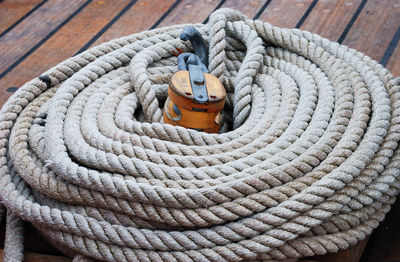 Close-up of rope tied on boat