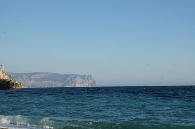 Scenic view of sea against clear sky