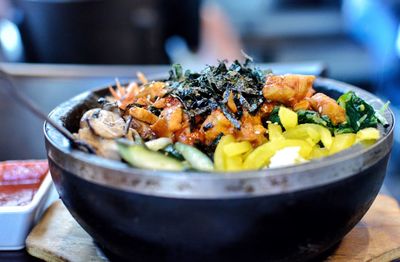 Close-up of food in bowl on table