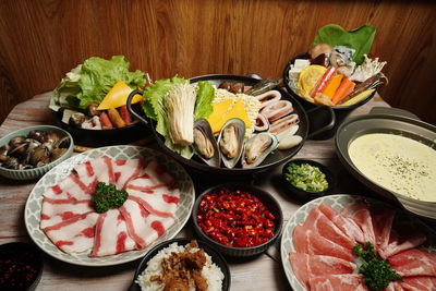 High angle view of food on table