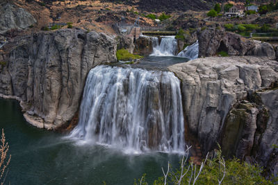 Low angle view of waterfall