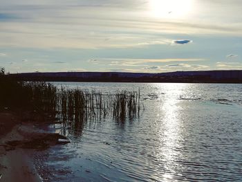 Scenic view of lake against sky during sunset