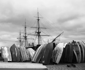 Panoramic view of harbor against sky