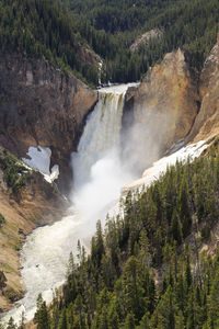 High angle view of waterfall in forest