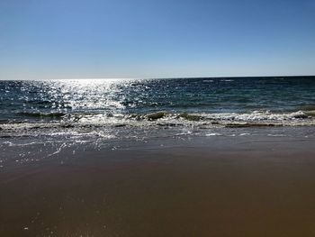 Scenic view of sea against clear sky