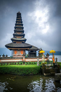 View of temple against building