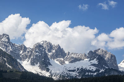 Scenic view of snowcapped mountains against sky