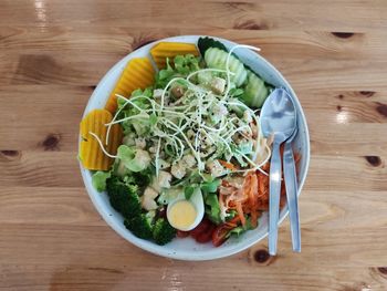 High angle view of fruits in bowl on table