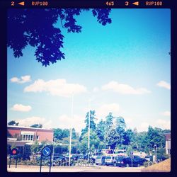 View of buildings against blue sky