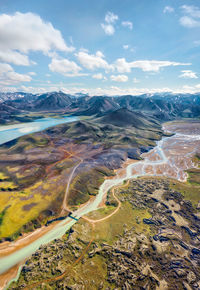 Aerial view of landscape against cloudy sky