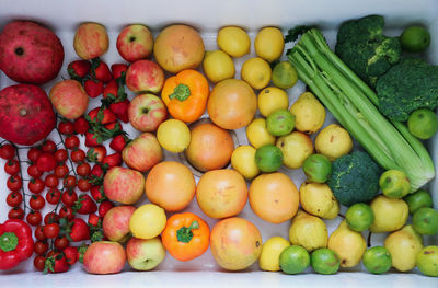 High angle view of apples in container