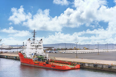 View of ship in sea against sky