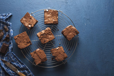 High angle view of cookies on table