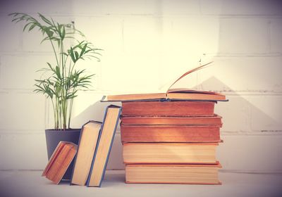 Close-up of books on table