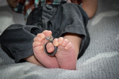 Low section of woman with hands