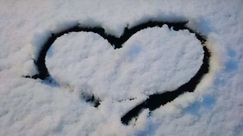 Close-up of frozen heart shape in winter