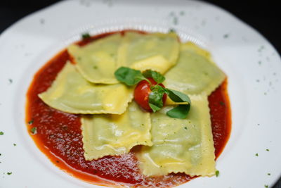 Close-up of food served in plate