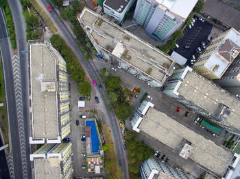 High angle view of street amidst buildings in city