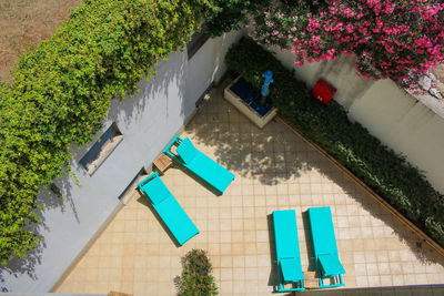 High angle view of building by swimming pool