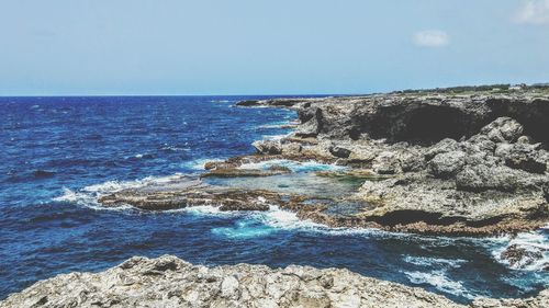 Scenic view of sea against clear sky