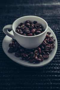 High angle view of coffee beans on table