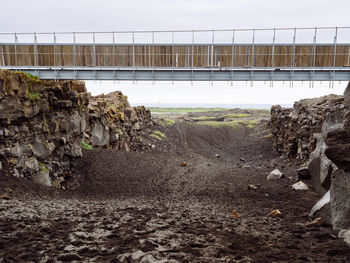 Rocks on field against clear sky