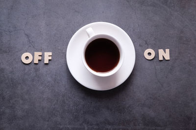 High angle view of coffee on table