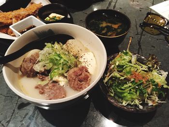 High angle view of meal served in bowl