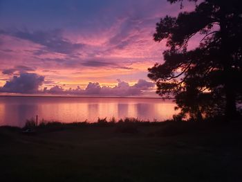 Scenic view of lake against sky during sunset