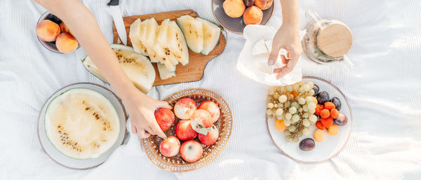 High angle view of food on table