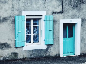 Blue window of building