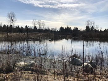 Scenic view of lake against sky