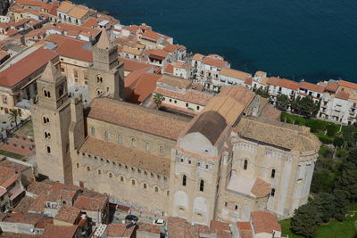 High angle view of buildings in city